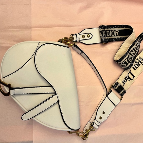 Dior White Saddle Bag with Gold Accents - Picture 1 of 9
